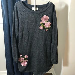 Gray sweatshirt dress with pink flowers